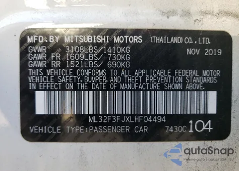 2020 Mitsubishi Mirage G4 Es из США, поврежденный, VIN ML32F3FJXLHF04494